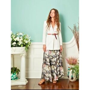 Black Iris Women Size 2 Lila June Floral Maxi Skirt Silk Linen Blend Boho Whimsy